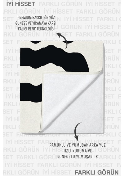Modern Okay Siyah Beyaz Plaj Havlusu - Minimalist Dalgalı Yazı Hızlı Kuruyan Mikrofiber Havlu Kuru Armut