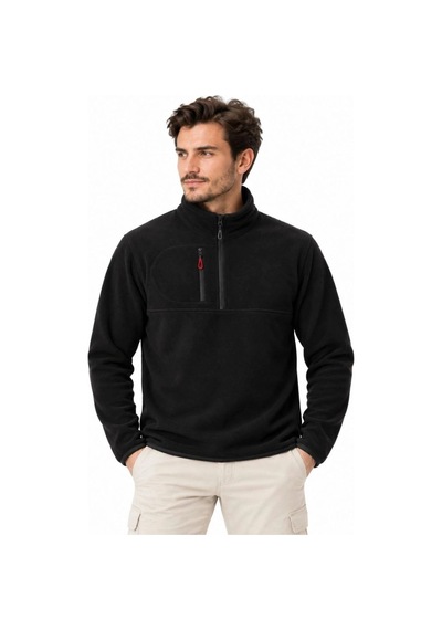 Freedom Storee Erkek Polar Dik Yaka Yarım Fermuarlı Fermuarlı Göğüs Cepli Regular Fit Kışlık Sweatshirt - Siyah Çok Renkli