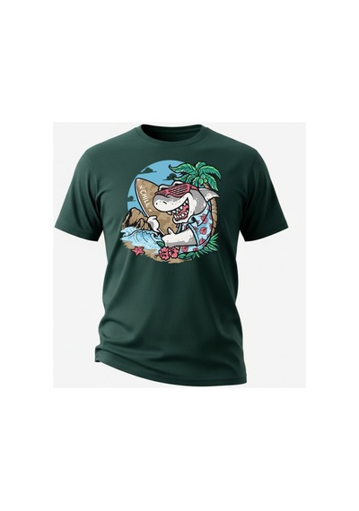 Urbantrendstore Unisex Köpekbalığı Sörf Tatil Oversize Fit Rahat Geniş Salaş T-shirt Günlük Tişört Yeşil