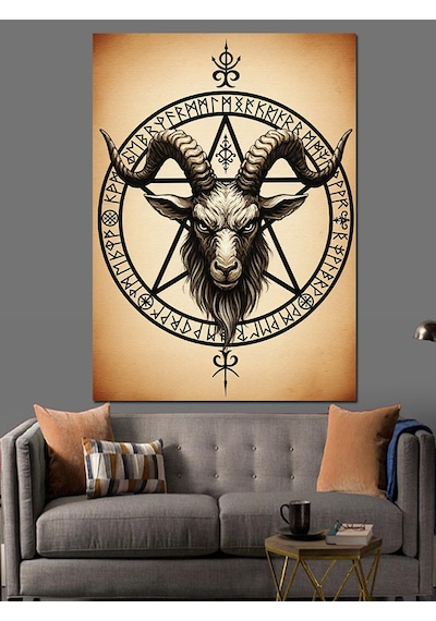 Baphomet Keçi Kafası Pentagram Dekoratif Kanvas - Mdf Ahşap Tablo