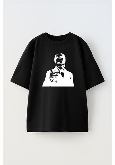 Thewert Unisex Great Gatsby Poster Tasarım Baskılı Pamuk Sıyah Oversize T-shirt Siyah