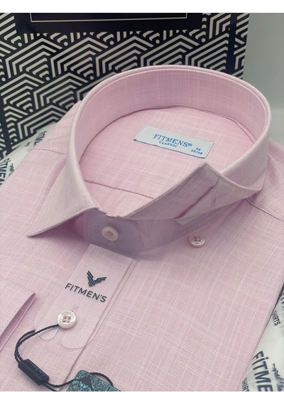 Klasik Uzun Kol Cepsiz Keten Yaka Alttan Düğmeli Hediye Kutulu Erkek Gömlek Fs-003686 - Pembe-2447