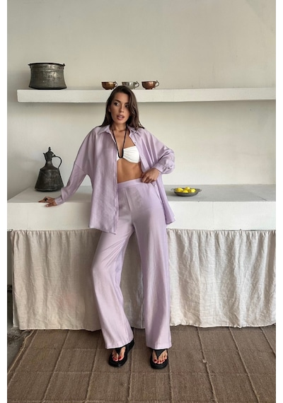 Moderie Butik Gömlek - Pantolon Takım - Lila Lila