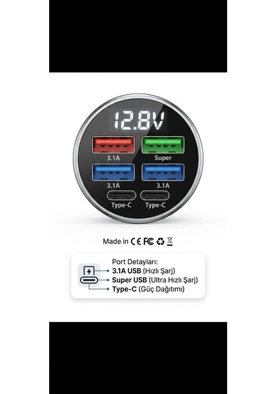 Şarj Cihazı Araçlar İçin Çakmaklığa Takılan 6 Girişli Type C Hızlı Şarj Usb 1