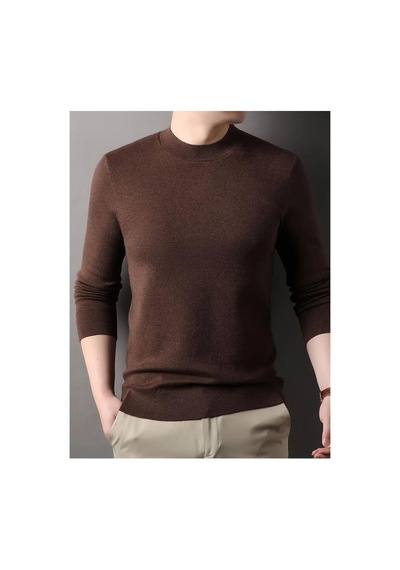 Slim Fit Yarım Balıkçı Yaka Triko Kazak Kahverengi