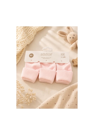 Bebitof 3 Çift Bebek Pamuklu Kıvırmalı Soket Çorap Pembe Bbtf.413.çrp.pmb