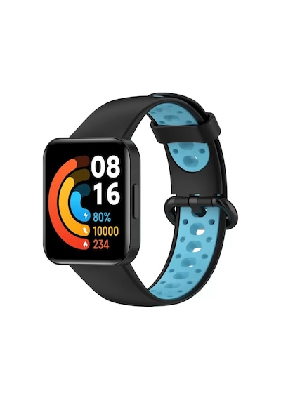 Watch 2 Spor Delikli Kordon - Siyah-mavi