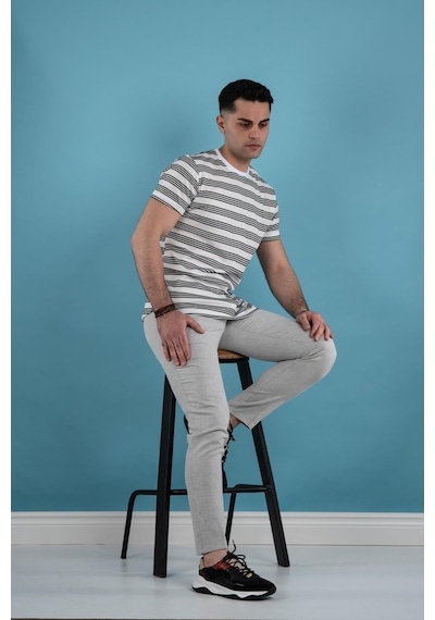Slimfit Çizgili Örme Kumaş Erkek T-Shirt