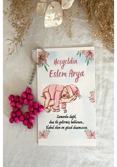 30 Adet Pembe Bebek Konsept Kartlı Anahtarlık - Bebek Hediyelik