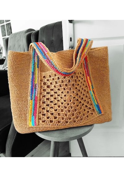 Kemzey Handmade Xxl Bohem Hasır Çanta , El Yapımı Büyük Çantalar Çok Renkli