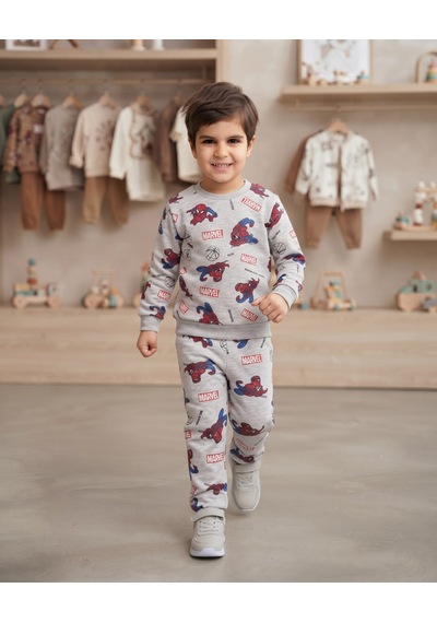 New Kids Erkek Çocuk Takım 2 İplik Şardonlu Mevsimlik Kollar Ve Paça Maşentli Detaylı Kahraman Baskılı Çocuk Takım -91269 Gri