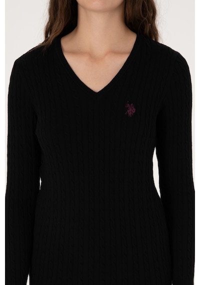 U.S. Polo Assn. Kadın Siyah V Yaka Basic Kazak 50313625-VR046