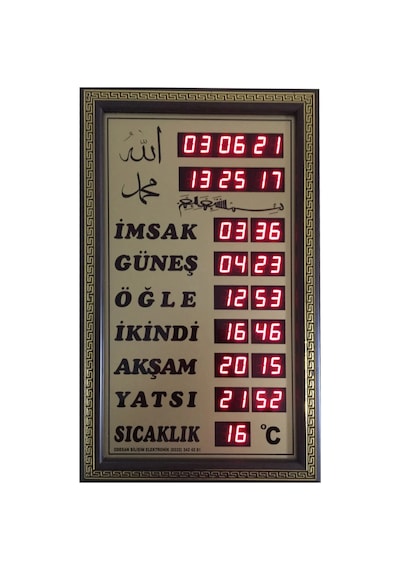 Dijital Vakit Matik İmsakiye Ev Tipi Ezan Okuyan Saat çok Renkli