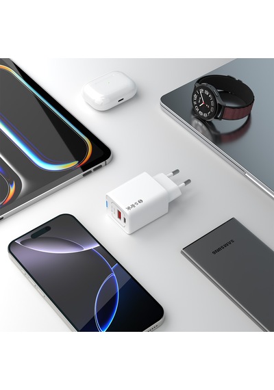 S-link Sl-ecg45 Type Usb-c 45w Pd + 18w Usb Qc 3.0 Gan Beyaz Hızlı Şarj Adaptörü 45w