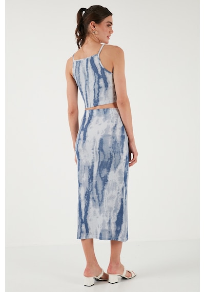 Lela Slim Fit Ip Askılı Yırtmaçlı Midi Alt-Üst Bayan Takım 5869021 Indigo