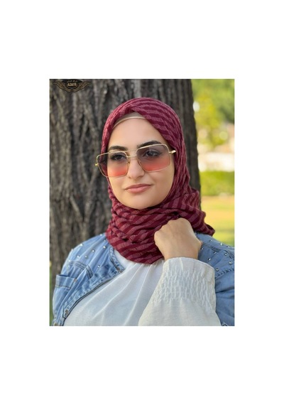 Aldaıyr Adet - Jakarlı Caz Eşarp 120 X120 Pamuk Bordo