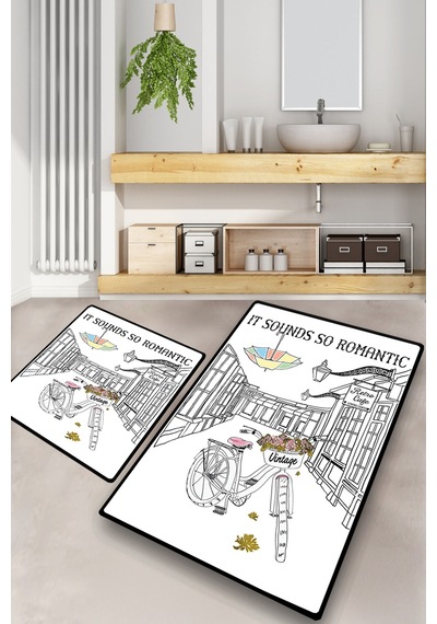 IT SOUNDS SO ROMANTIC DJT 2 LI SET Banyo Halısı Banyo Paspası Beyaz