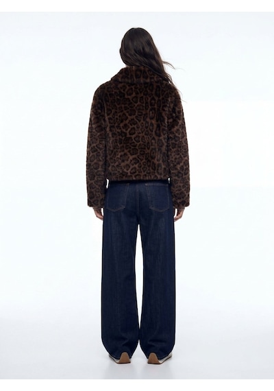 LTB Regular Fit Leopar Desenli Kürk Siyah Ceket