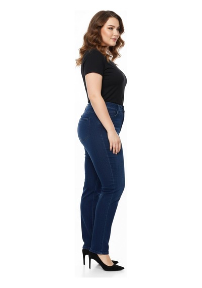 Kübra Kadın Jeans Pantolon Kemer Lastikli Düğmeli Bgl-st05059 Koyu Mavi