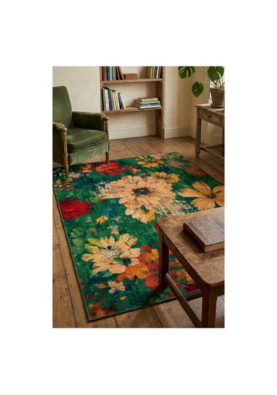 Doğal İplik Şönil Dokuma Pamuk Taban Halı Koridor Halısı Kilim Antre, Salon Ofis Genç Odası Yeşil - Renkli 912492717 Yeşil - Renkli