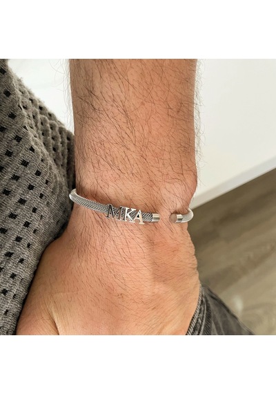 Gümüş 3 Harfli Beyaz Çelik Bileklik