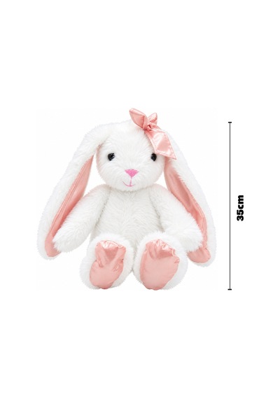 Pembe Fiyonklu Beyaz Peluş Tavşan 35 Cm Çok Renkli