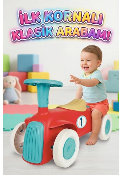 Clementon İ İlk Kornalı Klasik Arabam Kolay Kurulumlu 1:1 Boyutlu Ergonomik Sürmeli Çocuk Arabası
