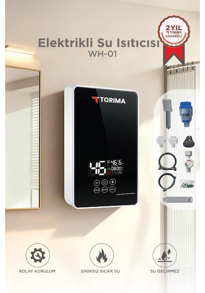 Şofben Elektrikli Su Isıtıcı 7000w Banyo Mutfak Tipi Duvara Monte Su Isıtıcısı Wh01 Siyah