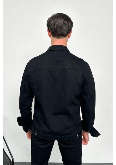 HLT Jeans Erkek Siyah Jean Denim Standart Kalıp %100 Pamuk Cepli Düğmeli Kot Ceket 001