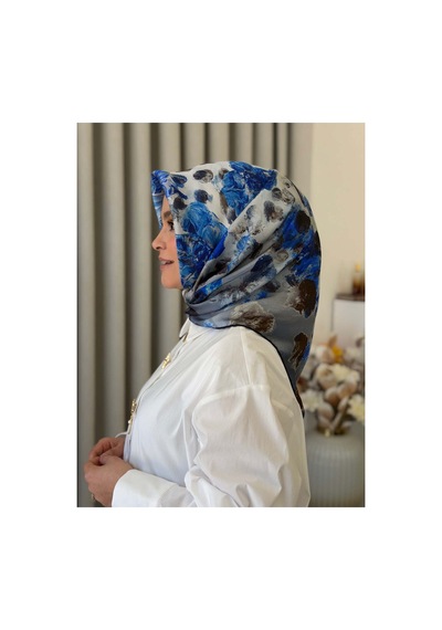 Aker Soyut Desen 2026 %100 Saf İpek Sura Eşarp Mavi - 322 Mavi - 322