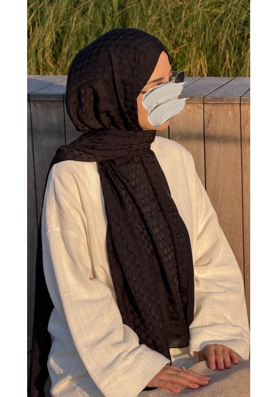 Qalortex Scarf Premium Pamuklu Jakar Şal-siyah