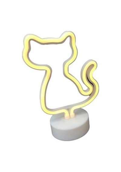 Neon Işıklı Kedi Lamba Pil+usb Pembe Işık Mz-122 Çok Renkli