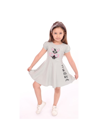 Toontoy Kız Çocuk Bisiklet Yaka Zebra Baskılı Elbise Yeşil