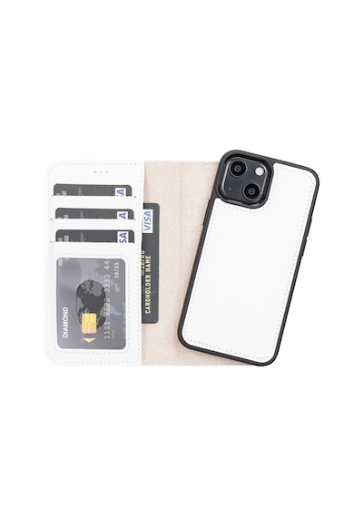 Plm Apple İphone 13 Mini Uyumlu Deri Cüzdanlı Kılıf F3 Beyaz Acı Kahverengi
