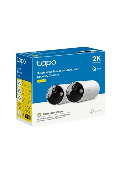C410 2-pack, 2k 3mp, Renkli Gece Görüşü, Şarj Edilebilir, Solar Panel Destekli, Ip65, Yerel/bul