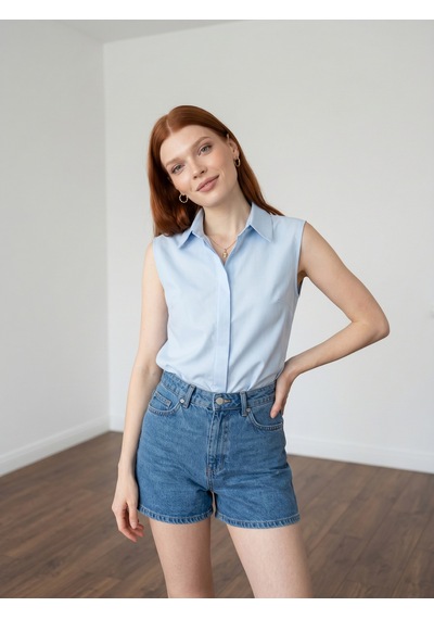 Pera Moda Sıfır Kol Mevsimlik Poplin Gömlek Bebe Mavisi