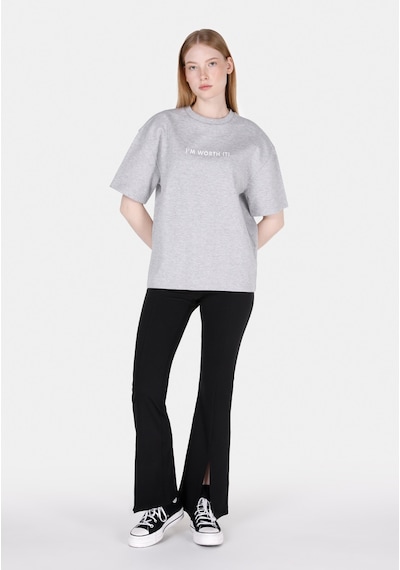 Colin's Colins Comfort Fit Yuvarlak Yaka Baskılı Kadın Gri Kısa Kol Tişört Cl1073282 Q1.v2 Mga Gri Melanj