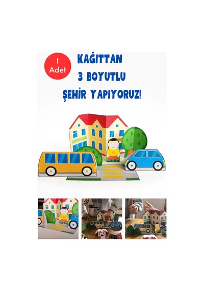 Kağıttan 3 Boyutlu Şehir Yapıyoruz Şablonu, A4 Boyutta Kalın Ve Sert Kağıt.