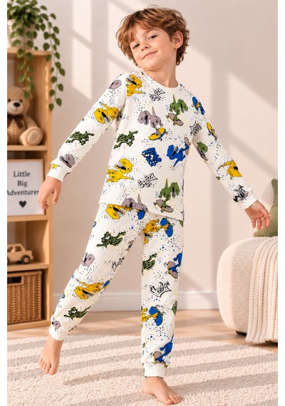 Free Beka Desenli Bisiklet Yaka %100 Pamuklu İnterlok Kumaş Erkek Çocuk Uzun Kollu Pijama Takımı Krem Free Beka Desenli Bisiklet Yaka %100 Pamuklu İnterlok Kumaş Erkek Çocuk Uzun Kollu Pijama Takımı Krem