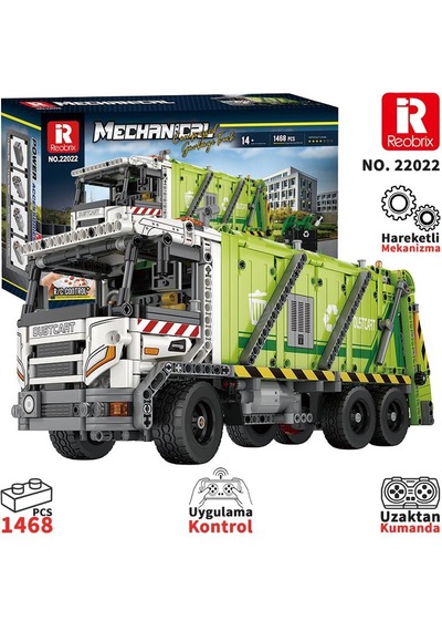 Reobrix Technic 22022 Çöp Toplama Kamyonu Garbage Truck Kumanda&motorlu Yaratıcı Yapı Blok Seti Building Blocks - 1468 Parça