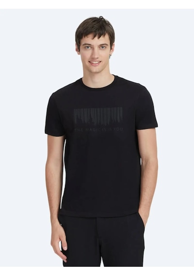 Kip Siyah Bisiklet Yaka %100 Pamuk T-shirt Siyah