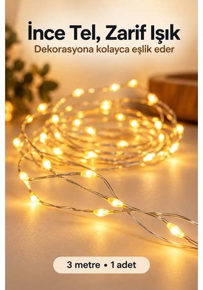 3 Metre Sarı Gün Işığı Peri Led Flaşlı Dekoratif Işık