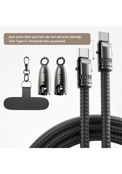 Ven-dens Vd-dcs02 Premium Usb-c Örgülü Şarj Kablosu 60w