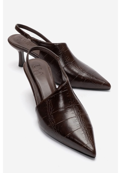 Luvishoes Yarel Kahverengi Baskı Kadın Topuklu Ayakkabı
