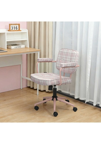 Button Ekose Kumaş Ofis Ve Çalışma Sandalyesi Pembe Fuşya Button Ekose Kumaş Ofis Ve Çalışma Sandalyesi Pembe Fuşya