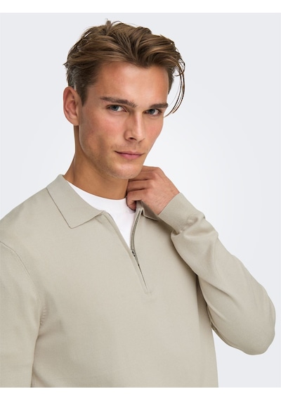 Only & Sons Onswyler Lıfe Reg 14 Half Zıp Polo Knıt Erkek Gray Kazak - 22034225 Gri