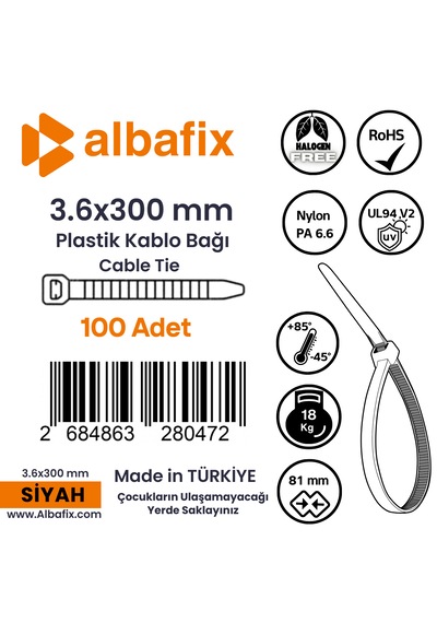 3.6x300 Mm Siyah Plastik Kablo Bağı Klipsi Cırt Kelepçe 100 Lü Paket 3.6 X 300mm - Siyah