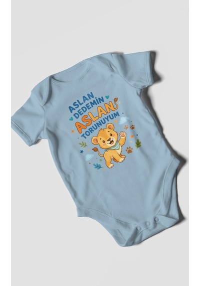 Morivokids Aslan Dedemin Aslan Torunuyum Kısa Kollu Bebek Body %100 Pamuk Bebe Mavisi