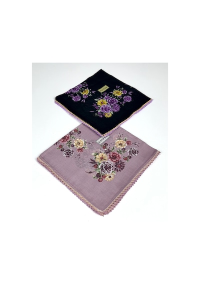 Eripek 2'li Paket Oyalı Pamuk Yazma 6595 Pudra-Siyah