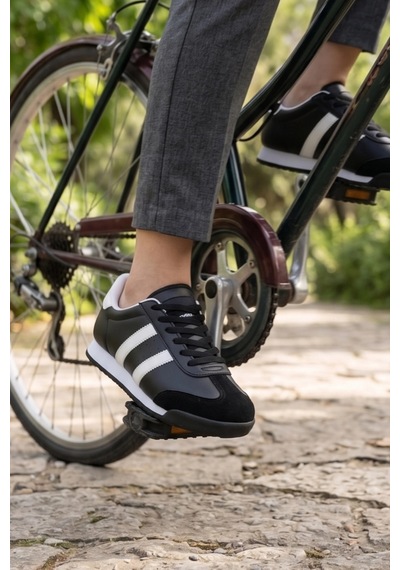 In Step Dark Unisex Siyah Deri Retro Sneaker - Günlük Spor Ayakkabı